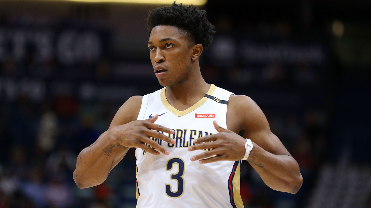 NEW ORLEANS, LOUISIANA - MARCH 26: Stanley Johnson #3 of the New Orleans Pelicans reacts during a game against the Atlanta Hawks at the Smoothie King Center on March 26, 2019 in New Orleans, Louisiana.