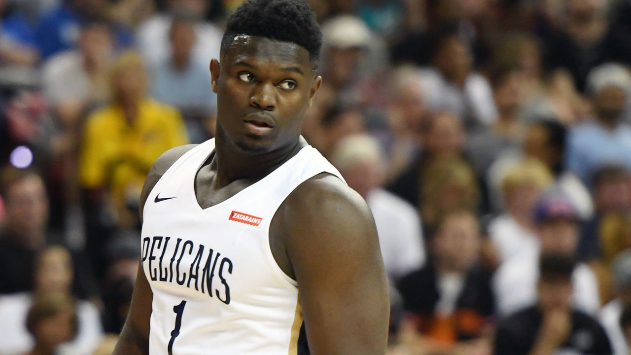 LAS VEGAS, NEVADA - JULY 05: Zion Williamson #1 of the New Orleans Pelicans walks on the court during a game against the New York Knicks during the 2019 NBA Summer League at the Thomas & Mack Center on July 5, 2019 in Las Vegas, Nevada.