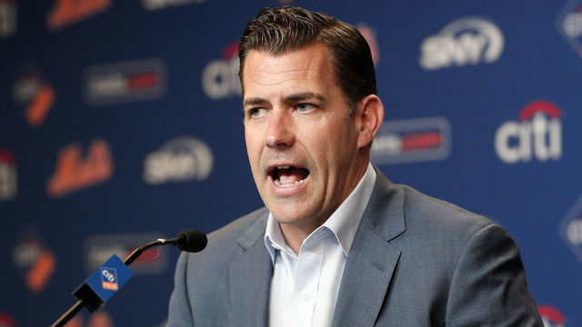 NEW YORK, NY - MAY 20: Brodie Van Wagenen, General Manager of the New York Mets, talks to the media during his press conference showing support for manager Mickey Callaway this afternoon before an MLB baseball game against the Washington Nationals on May 20, 2019 at Citi Field in the Queens borough of New York City. Mets won 5-3.