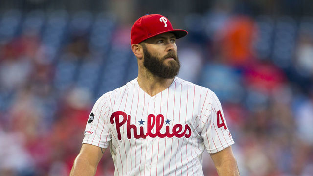 PHILADELPHIA, PA - JUNE 25: Jake Arrieta #49 of the Philadelphia Phillies walks to the dugout against the New York Mets at Citizens Bank Park on June 25, 2019 in Philadelphia, Pennsylvania.