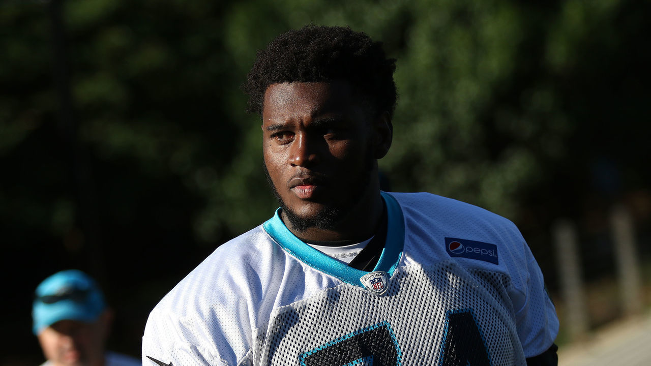CHARLOTTE, NC - JUNE 04: Kendrick Norton (74) walks to the field during the Carolina Panthers OTA (Organized Training Activities) at the Carolina Panthers Training Facility on June 04, 2018 in Charlotte, NC.
