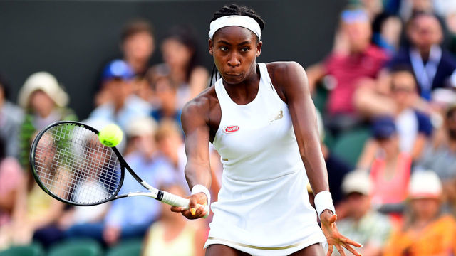 Cori Gauff during her mixed doubles match on day six of the Wimbledon Championships at the All England Lawn Tennis and Croquet Club, Wimbledon.