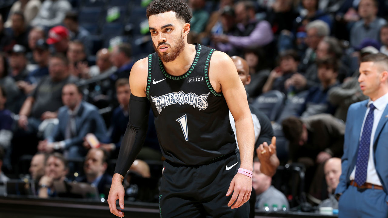 MINNEAPOLIS, MN - APRIL 9: Tyus Jones #1 of the Minnesota Timberwolves looks on during the game against the Toronto Raptors on April 9, 2019 at Target Center in Minneapolis, Minnesota. Mandatory Copyright Notice: Copyright 2019 NBAE