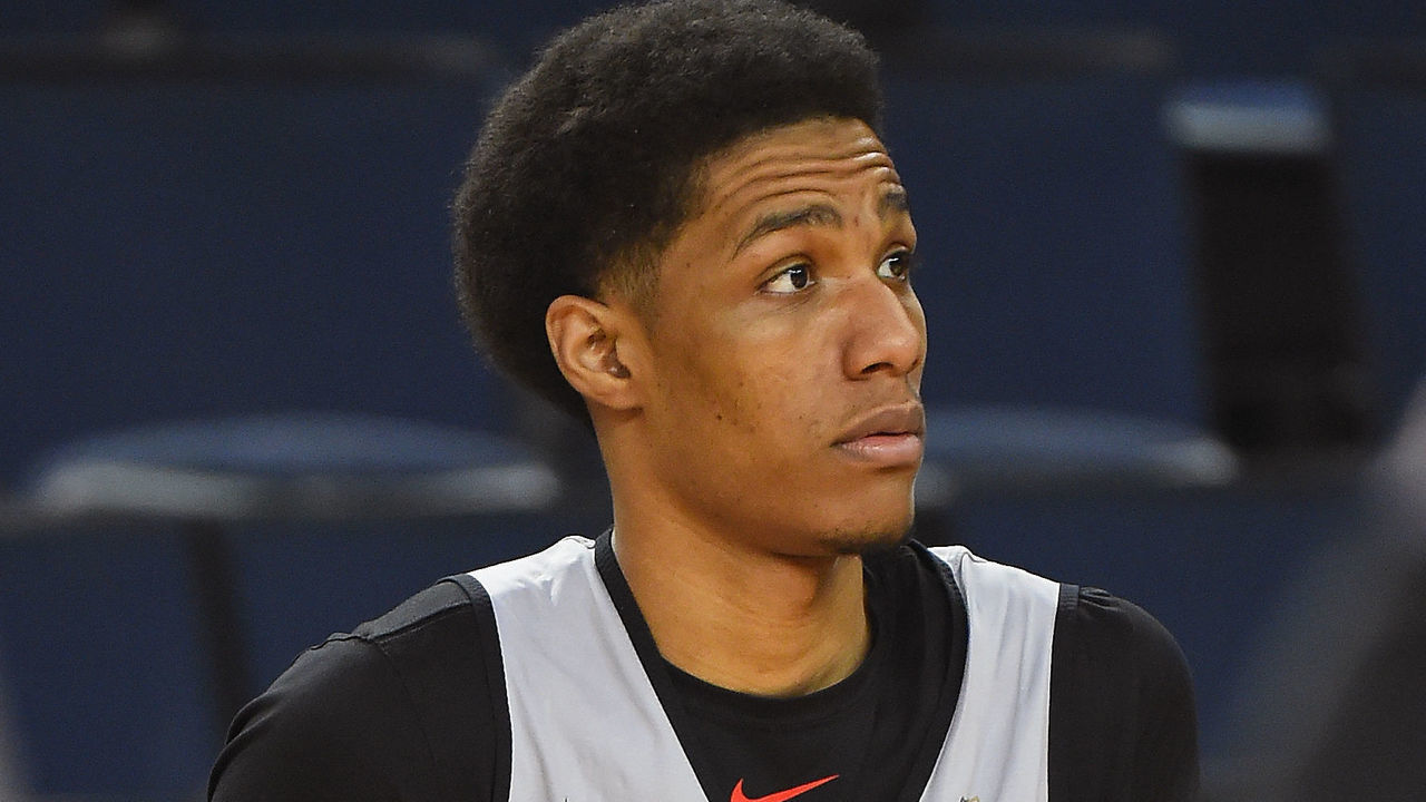 OAKLAND, CA - JUNE 12: Patrick McCaw #1 of the Toronto Raptors looks on during NBA Finals practice and media availability on June12, 2019 at Oracle Arena in Oakland, California. NOTE TO USER: User expressly acknowledges and agrees that, by downloading and/or using this photograph, user is consenting to the terms and conditions of the Getty Images License Agreement. Mandatory Copyright Notice: Copyright 2019 NBAE