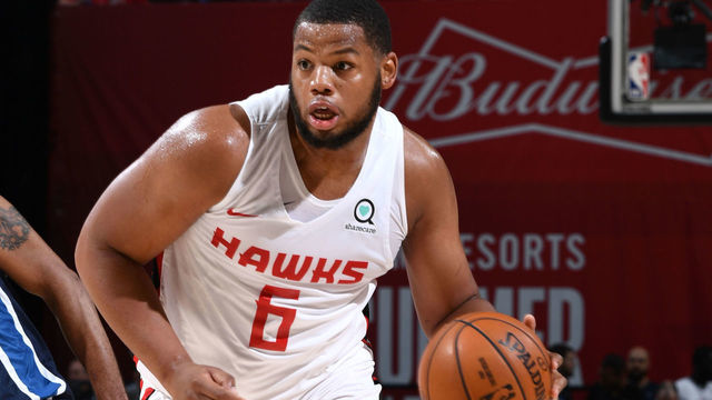 LAS VEGAS, NV - JULY 7: Omari Spellman #6 of the Atlanta Hawks drives to the basket against the Minnesota Timberwolves during Day 3 of the 2019 Las Vegas Summer League on July 7, 2019 at the Thomas & Mack Center in Las Vegas, Nevada. NOTE TO USER: User expressly acknowledges and agrees that, by downloading and/or using this Photograph, user is consenting to the terms and conditions of the Getty Images License Agreement. Mandatory Copyright Notice: Copyright 2019 NBAE