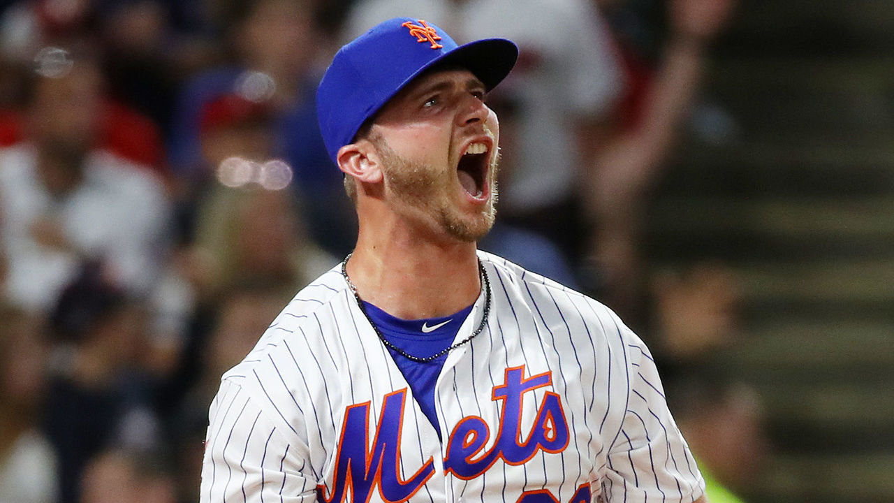 CLEVELAND, OHIO - JULY 08: Pete Alonso of the New York Mets reacts during the T-Mobile Home Run Derby at Progressive Field on July 08, 2019 in Cleveland, Ohio.