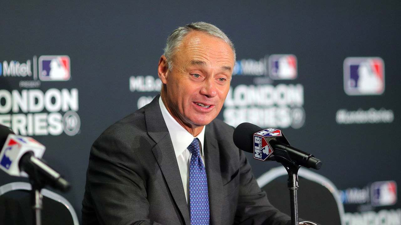 LONDON, ENGLAND - JUNE 29: MLB Commissioner Robert D. Manfred Jr. is seen during a press conference prior to game one of the London Series between the New York Yankees and the Boston Red Sox at London Stadium on Saturday, June 29, 2019 in London, England.