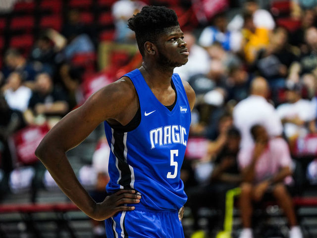 LAS VEGAS, NEVADA - JULY 05: Mo Bamba #5 of the Orlando Magic looks on in a game against the San Antonio Spurs at NBA Summer League on July 05, 2019 in Las Vegas, Nevada.