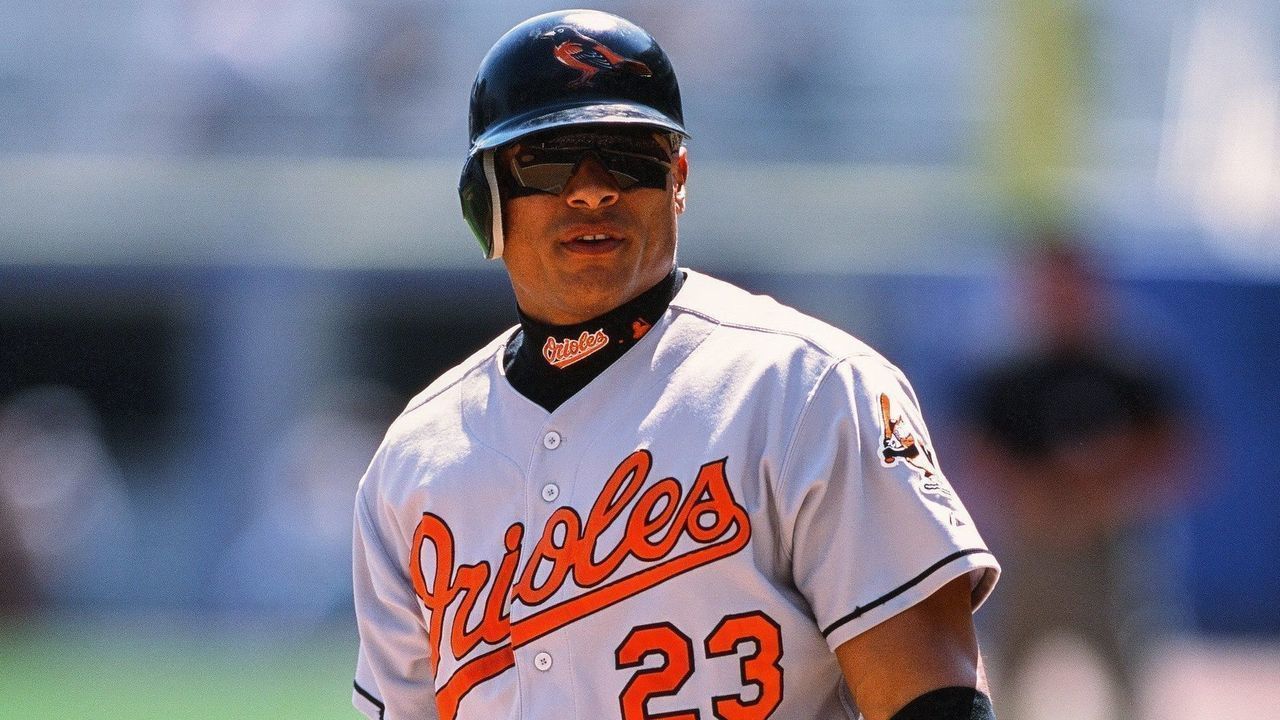CHICAGO, IL - APRIL 15: David Segui of the Baltimore Orioles bats during the game against the Chicago White Sox on April 15, 2002 at Comiskey Park in Chicago, Illinois.
