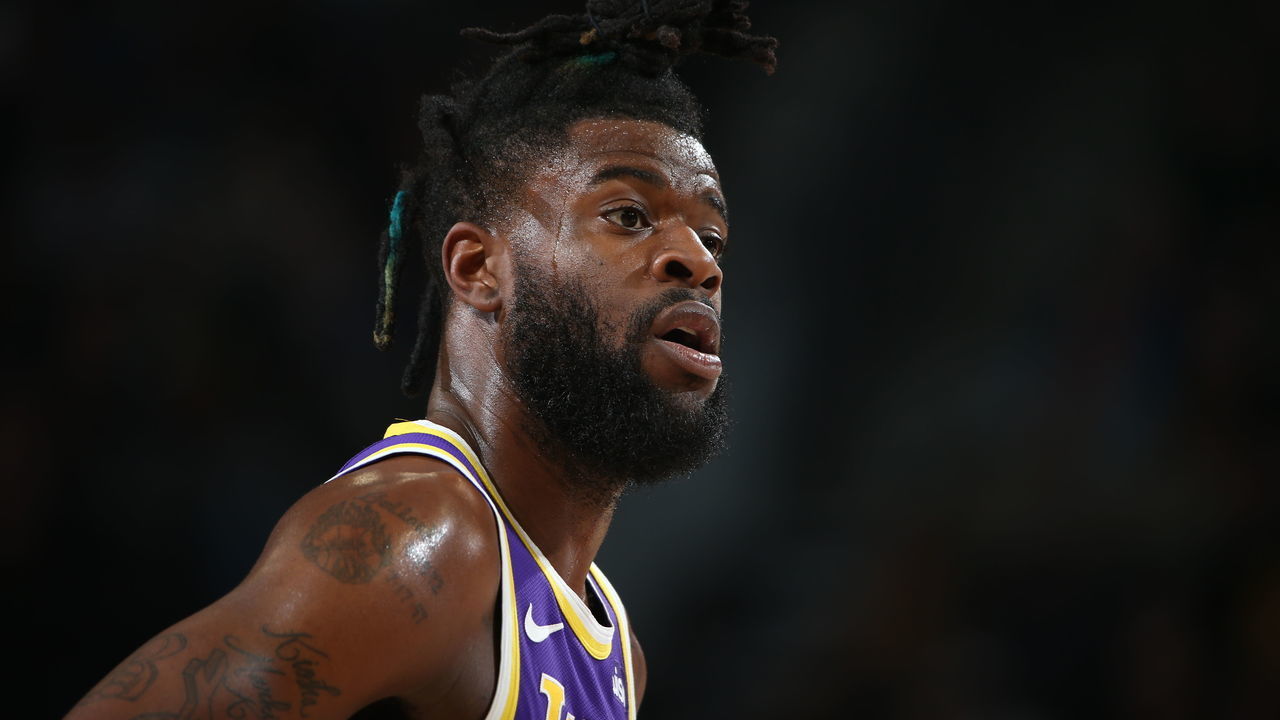 MILWAUKEE, WI - MARCH 19: Reggie Bullock #35 of the Los Angeles Lakers looks on during a game against the Milwaukee Bucks on March 19, 2019 at the Fiserv Forum Center in Milwaukee, Wisconsin. Mandatory Copyright Notice: Copyright 2019 NBAE .