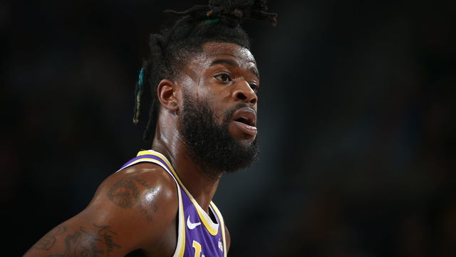 MILWAUKEE, WI - MARCH 19: Reggie Bullock #35 of the Los Angeles Lakers looks on during a game against the Milwaukee Bucks on March 19, 2019 at the Fiserv Forum Center in Milwaukee, Wisconsin. Mandatory Copyright Notice: Copyright 2019 NBAE .