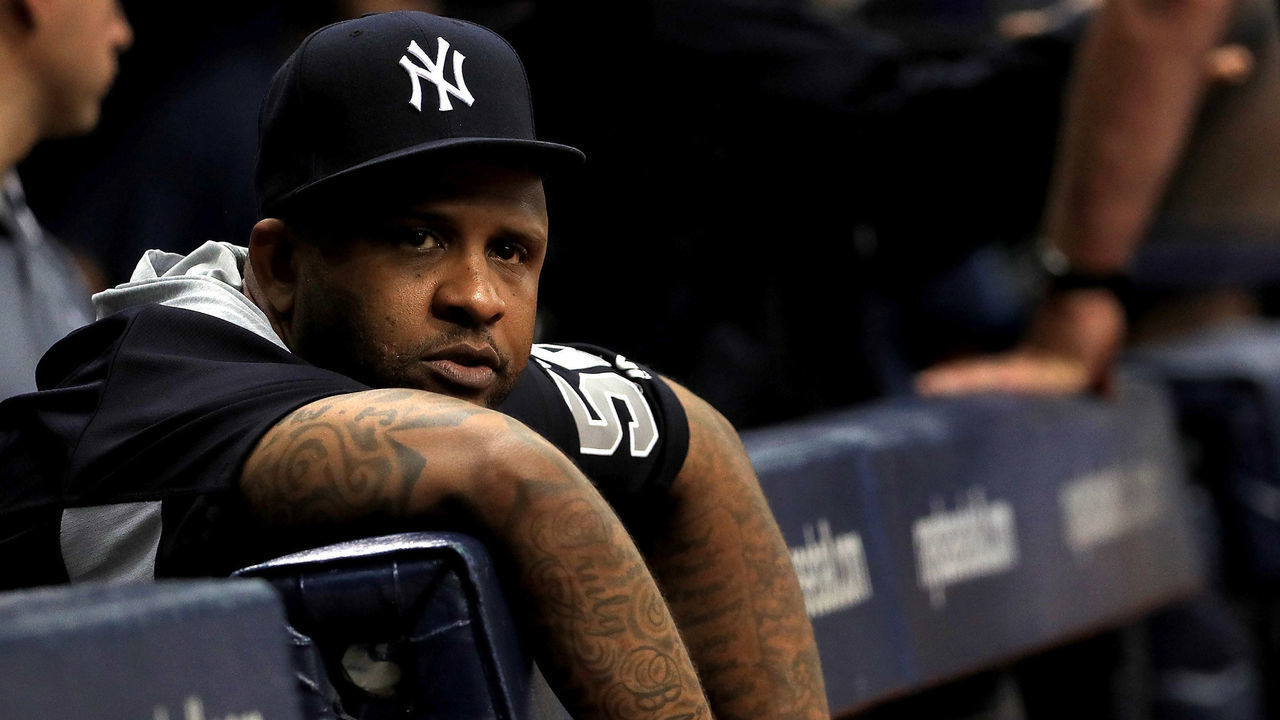 ST PETERSBURG, FL - JULY 25: CC Sabathia #52 of the New York Yankees looks on in the first inning during a game against the Tampa Bay Rays at Tropicana Field on July 25, 2018 in St Petersburg, Florida.