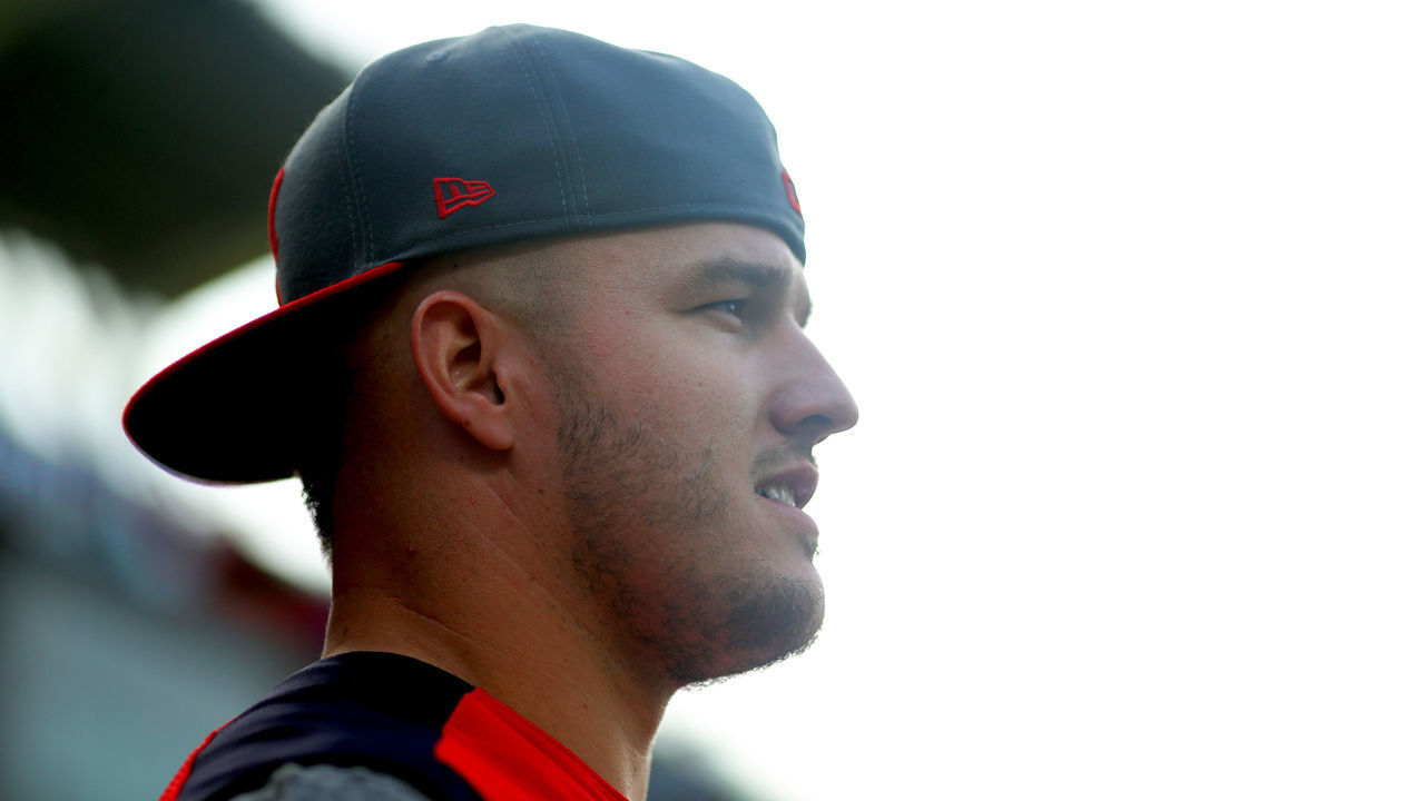 CLEVELAND, OH - JULY 08: Mike Trout of the American League All-Stars during the Gatorade All-Star Workout Day at Progressive Field on Monday, July 8, 2019 in Cleveland, Ohio.