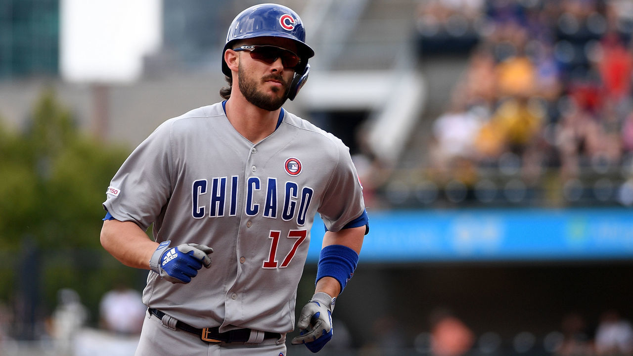PITTSBURGH, PA - JULY 04: Kris Bryant #17 of the Chicago Cubs rounds the bases after hitting a home run in the first inning during the game against the Pittsburgh Pirates at PNC Park on July 4, 2019 in Pittsburgh, Pennsylvania.