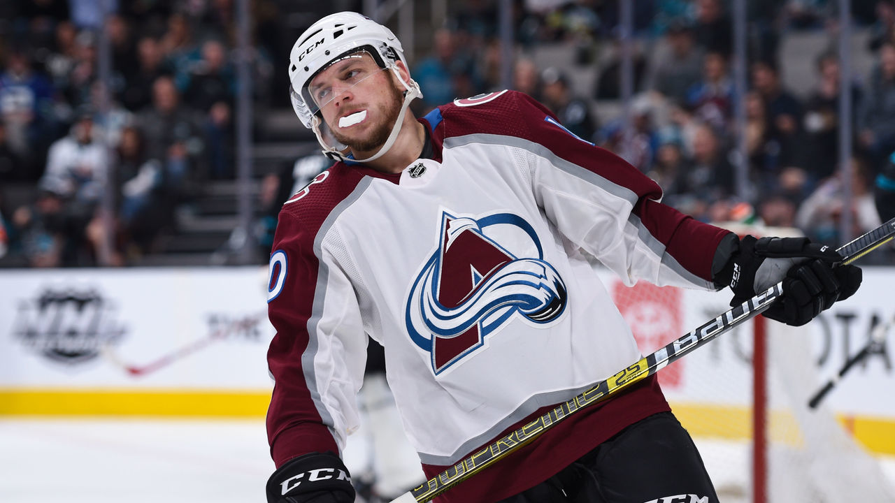 SAN JOSE, CA - MARCH 01: Colorado Avalanche Left Wing Sven Andrighetto (10) during the NHL game between the Colorado Avalanche and the San Jose Sharks at SAP Center on March 1, 2019 in San Jose, CA.