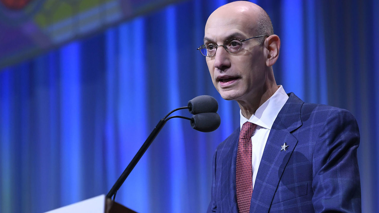 CHARLOTTE, NC - FEBRUARY 16: NBA Commissioner Adam Silver speaks at the All Star Breakfast held by the National Basketball Retired Players Association at the Renaissance Charlotte Suites Hotel on February 16, 2019 in Charlotte, North Carolina.