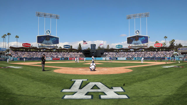 LOS ANGELES, CALIFORNIA - MARCH 28: General view of the Los Angeles Dodgers Game Opening Day at Dodger Stadium on March 28, 2019 in Los Angeles, California.
