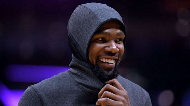 LOS ANGELES, CALIFORNIA - APRIL 18: Kevin Durant #35 of the Golden State Warriors smiles during a 132-105 win over the LA Clippers during Game Two of Round One of the 2019 NBA Playoffs at Staples Center on April 18, 2019 in Los Angeles, California.