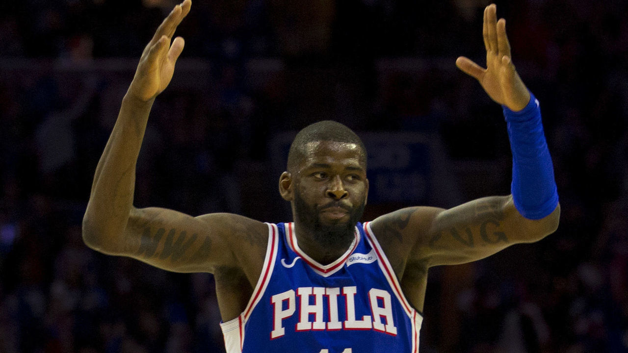 PHILADELPHIA, PA - APRIL 15: James Ennis III #11 of the Philadelphia 76ers reacts against the Brooklyn Nets in Game Two of Round One of the 2019 NBA Playoffs at the Wells Fargo Center on April 15, 2019 in Philadelphia, Pennsylvania.