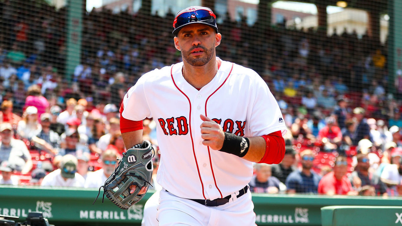 BOSTON, MA - JUNE 26: J.D. Martinez #28 of the Boston Red Sox enters the field before a game against the Chicago White Sox at Fenway Park on June 26, 2019 in Boston, Massachusetts.