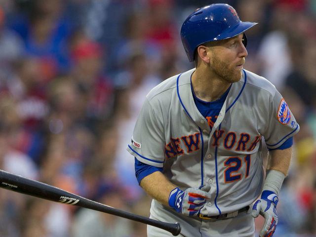 PHILADELPHIA, PA - JUNE 24: Todd Frazier #21 of the New York Mets hits a solo home run in the top of the third inning against the Philadelphia Phillies at Citizens Bank Park on June 24, 2019 in Philadelphia, Pennsylvania.