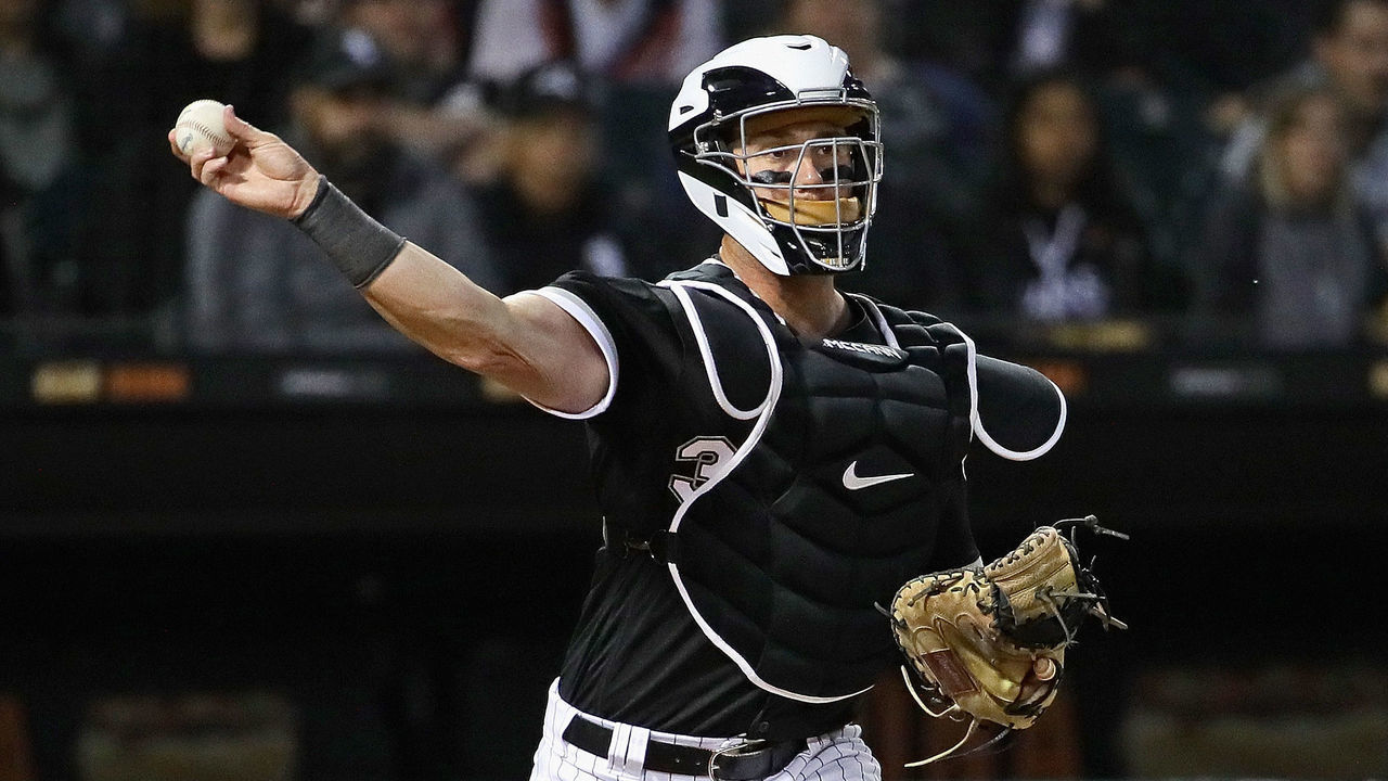 CHICAGO, ILLINOIS - JUNE 13: James McCann #33 of the Chicago White Sox throws out a New York Yankees runner at Guaranteed Rate Field on June 13, 2019 in Chicago, Illinois.