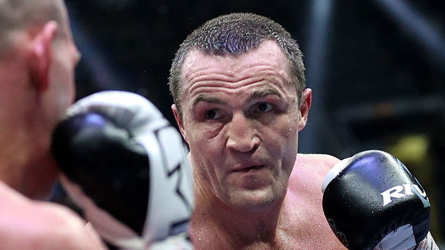 YEKATERINBURG, RUSSIA JULY 9, 2017: Boxers Denis Lebedev (R) of Russia and Mark Flanagan of Australia fight in their bout for the WBA super cruiserweight title at a boxing and mixed martial arts tournament in Yekaterinburg. Valery Sharifulin/TASS