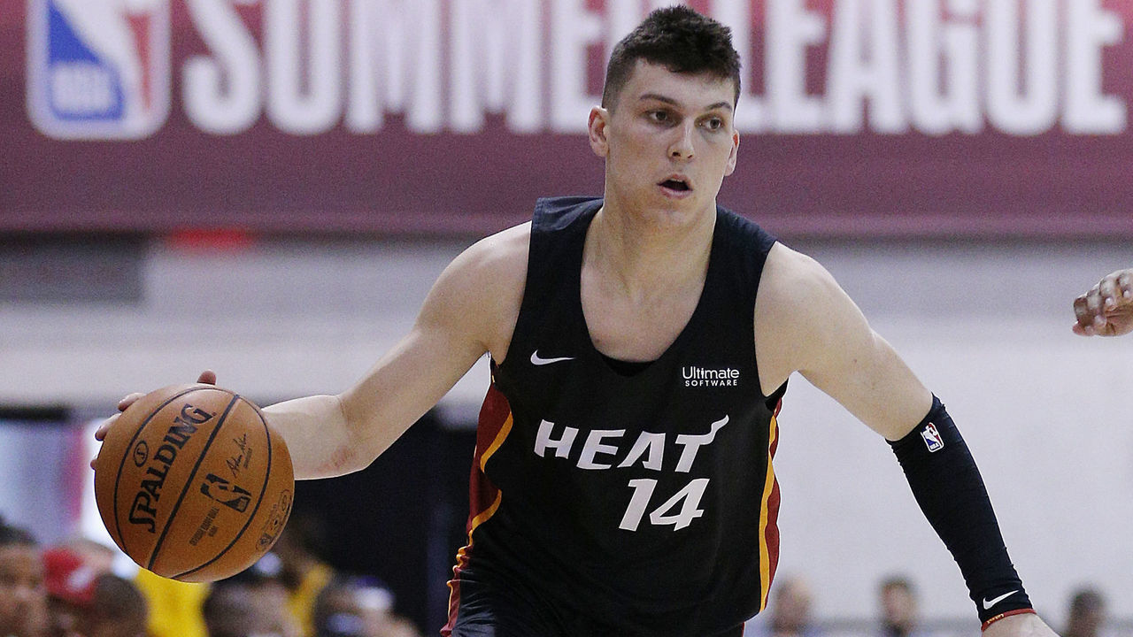 LAS VEGAS, NEVADA - JULY 09: Tyler Herro #14 of the Miami Heat in action against the Orlando Magic during the 2019 NBA Summer League at the Cox Pavilion on July 09, 2019 in Las Vegas, Nevada.