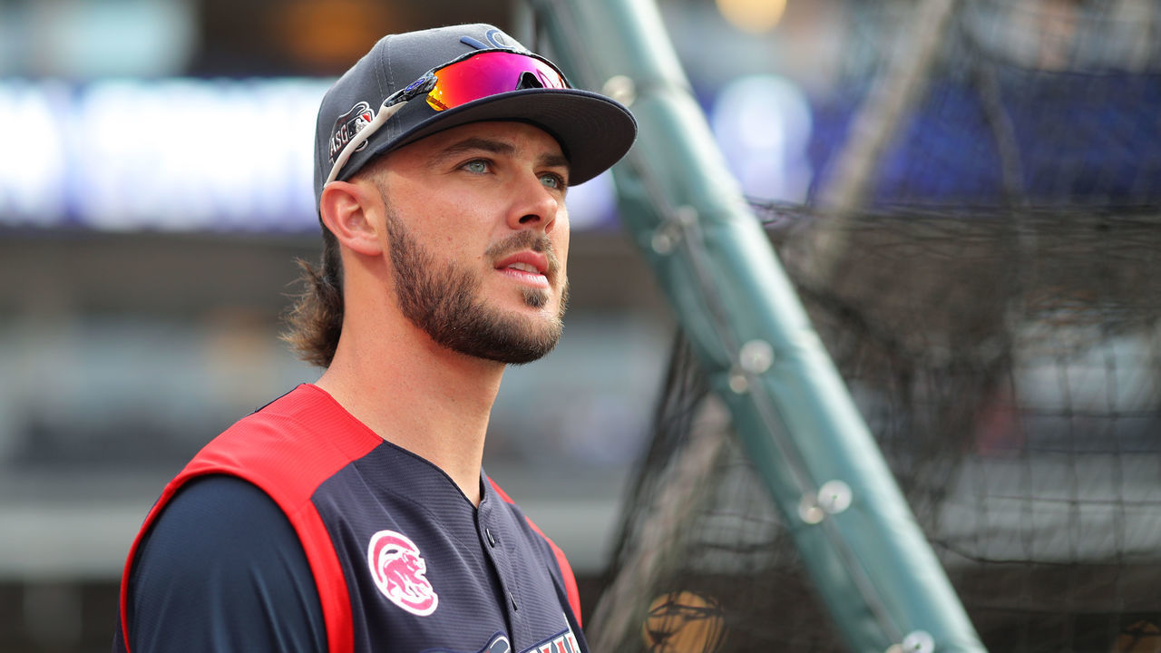 CLEVELAND, OH - JULY 08: Kris Bryant of the National League All-Stars during the Gatorade All-Star Workout Day at Progressive Field on Monday, July 8, 2019 in Cleveland, Ohio.