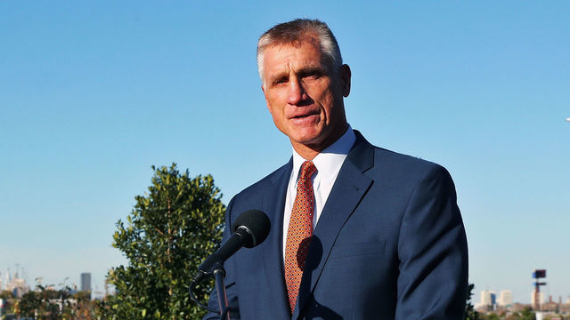 PHILADELPHIA, PA - OCTOBER 19: Philadelphia Flyers President Paul Holmgren speaks during an afternoon ceremony where a statue of the late Philadelphia Flyers Owner and Founder Ed Snider was unveiled on October 19, 2017 at the Wells Fargo Center in Philadelphia, Pennsylvania.