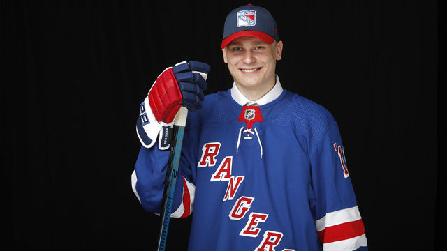 VANCOUVER, BRITISH COLUMBIA - JUNE 21: Kaapp Kakko poses for a portrait after being selected second overall by the New York Rangers during the first round of the 2019 NHL Draft at Rogers Arena on June 21, 2019 in Vancouver, Canada.