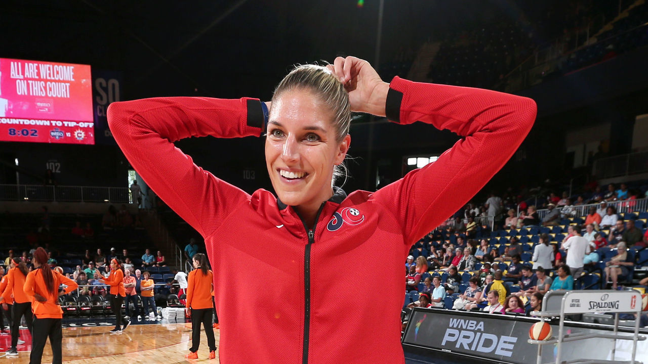 WASHINGTON, DC - JUNE 29: Elena Delle Donne #11 of the Washington Mystics smiles before the game against the Connecticut Sun on June 29, 2019 at the St. Elizabeths East Entertainment and Sports Arena in Washington, DC. Mandatory Copyright Notice: Copyright 2019 NBAE