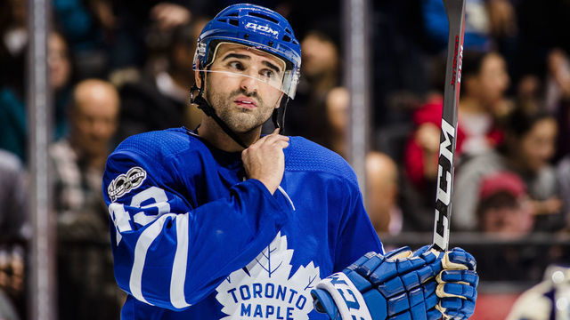 TORONTO, ON - DECEMBER 6: Nazem Kadri #43 of the Toronto Maple Leafs looks on while playing the Calgary Flames during the second period at the Air Canada Centre on December 6, 2017 in Toronto, Ontario, Canada.