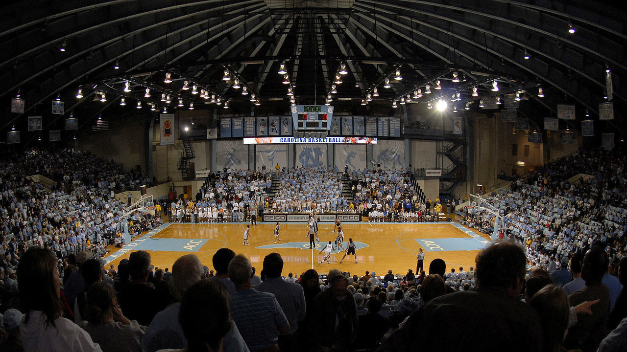 CHAPEL HILL, NC - FEBRUARY 08: A sold-out stadium watches the tip-off between the North Carolina Tar Heels and the Duke University Blue Devils during their game February 8, 2007 at Carmichael Auditorium in Chapel Hill, North Carolina.