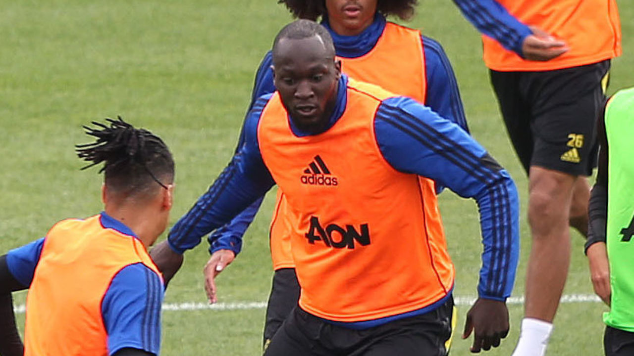 PERTH, AUSTRALIA - JULY 10: Chris Smalling, Romelu Lukaku, Tahith Chong, Mason Greenwood, Andreas Pereira of Manchester United in action during a first team training session at WACA on July 10, 2019 in Perth, Australia.