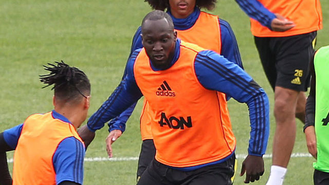 PERTH, AUSTRALIA - JULY 10: Chris Smalling, Romelu Lukaku, Tahith Chong, Mason Greenwood, Andreas Pereira of Manchester United in action during a first team training session at WACA on July 10, 2019 in Perth, Australia.