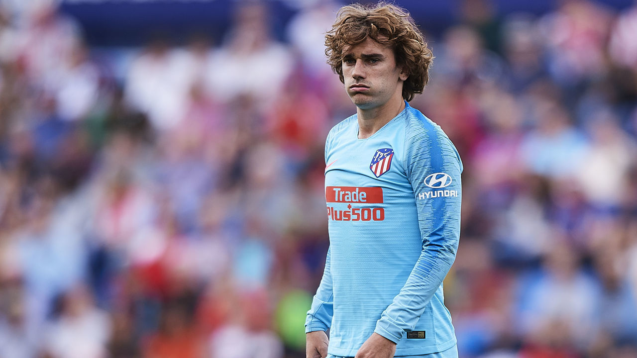 VALENCIA, SPAIN - MAY 18: Antoine Griezmann of Club Atletico de Madrid looks on during the La Liga match between Levante UD and Club Atletico de Madrid at Ciutat de Valencia on May 18, 2019 in Valencia, Spain.