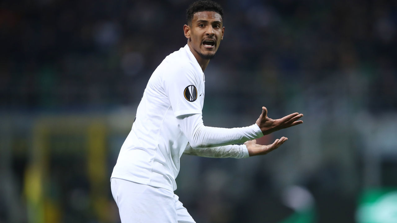 MILAN, ITALY - MARCH 14: Sebastian Haller of Frankfurt reacts during the UEFA Europa League Round of 16 Second Leg match between FC Internazionale and Eintracht Frankfurt at San Siro on March 14, 2019 in Milan, Italy.