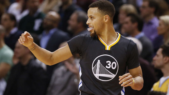 TORONTO, ON - DECEMBER 5: Warriors' guard Stephen Curry reacts at the end of the game, scoring 44 points. Toronto Raptors vs Golden State Warriors in NBA regular season action at Air Canada Centre. December 5, 2015. (Bernard Weil/Toronto Star via Getty Images)
