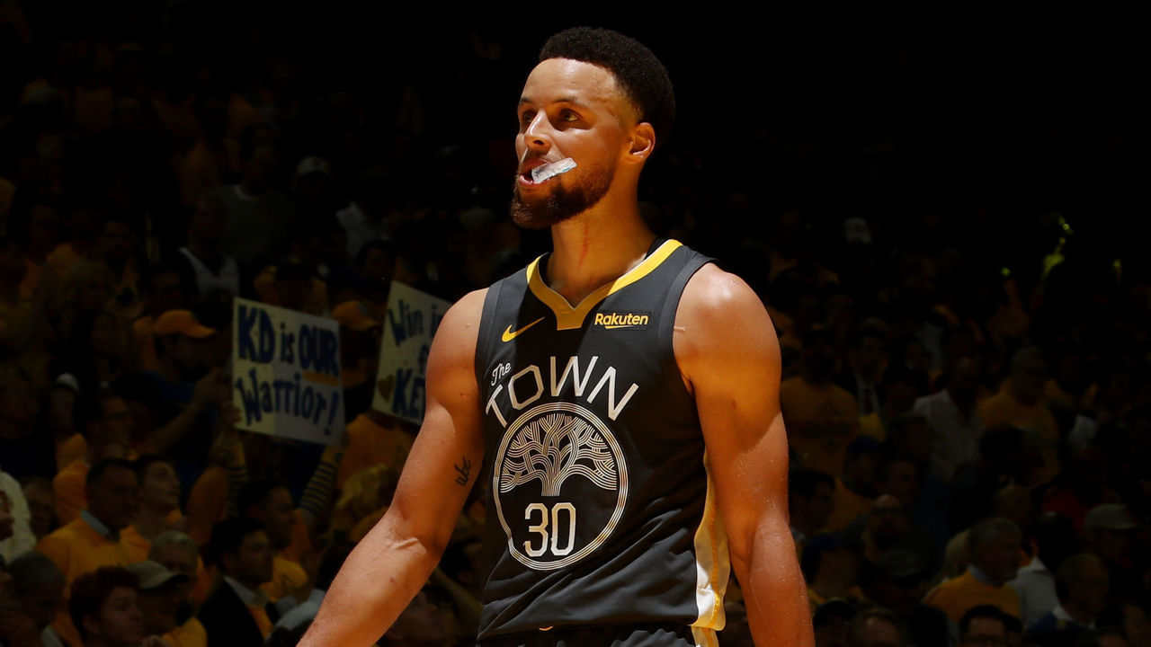 OAKLAND, CA - JUNE 13: Stephen Curry #30 of the Golden State Warriors looks on against the Toronto Raptors during Game Six of the 2019 NBA Finals on June 13, 2019 at ORACLE Arena in Oakland, California. NOTE TO USER: User expressly acknowledges and agrees that, by downloading and/or using this photograph, user is consenting to the terms and conditions of Getty Images License Agreement. Mandatory Copyright Notice: Copyright 2019 NBAE
