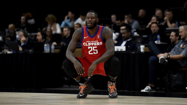 LAS VEGAS, NV - DECEMBER 21: Anthony Bennett #25 of the Agua Caliente Clippers looks on against the Capital City Go-Go during the NBA G League Winter Showcase at Mandalay Bay Events Center in Las Vegas, Nevada on December 21, 2018. NOTE TO USER: User expressly acknowledges and agrees that, by downloading and/or using this Photograph, user is consenting to the terms and conditions of the Getty Images License Agreement. Mandatory Copyright Notice: Copyright 2018 NBAE