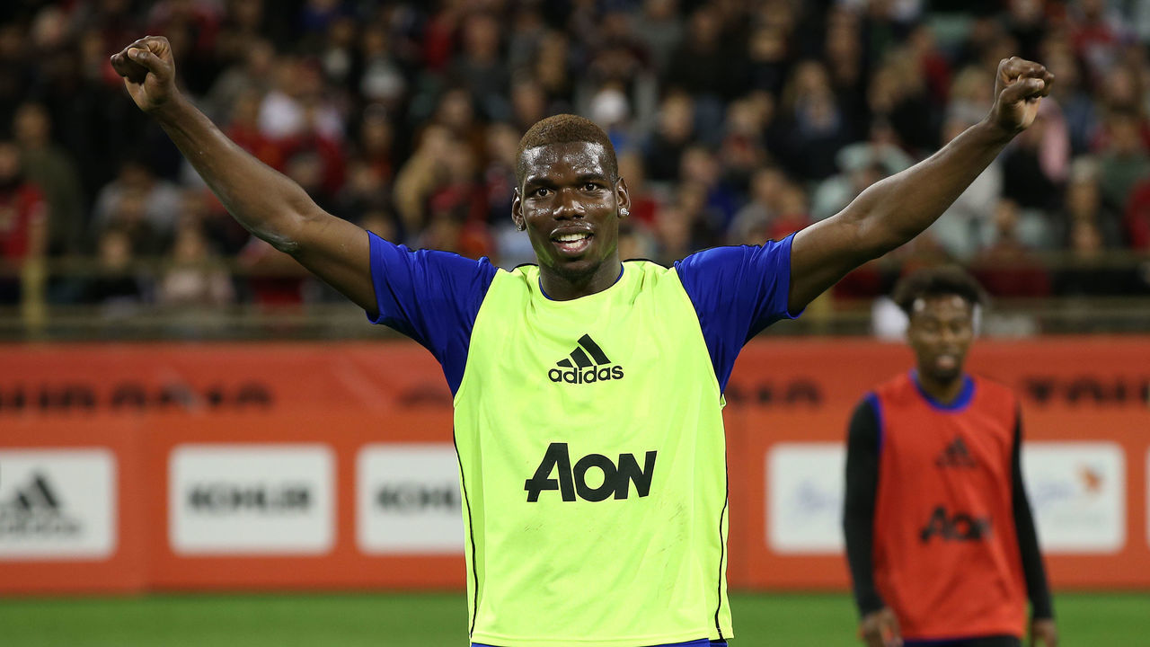 PERTH, AUSTRALIA - JULY 11: (EXCLUSIVE COVERAGE) Paul Pogba of Manchester United in action during an open training session as part of their pre-season tour of Australia, Singapore and China at Optus Stadium on July 11, 2019 in Perth, Australia.