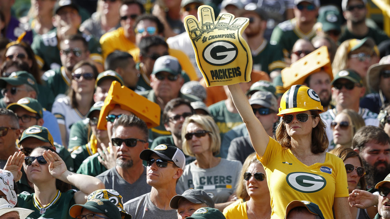 GREEN BAY, WI - SEPTEMBER 16: Green Bay Packers fans are seen during the game against the Minnesota Vikings at Lambeau Field on September 16, 2018 in Green Bay, Wisconsin. The game ended in a 29-29 tie.