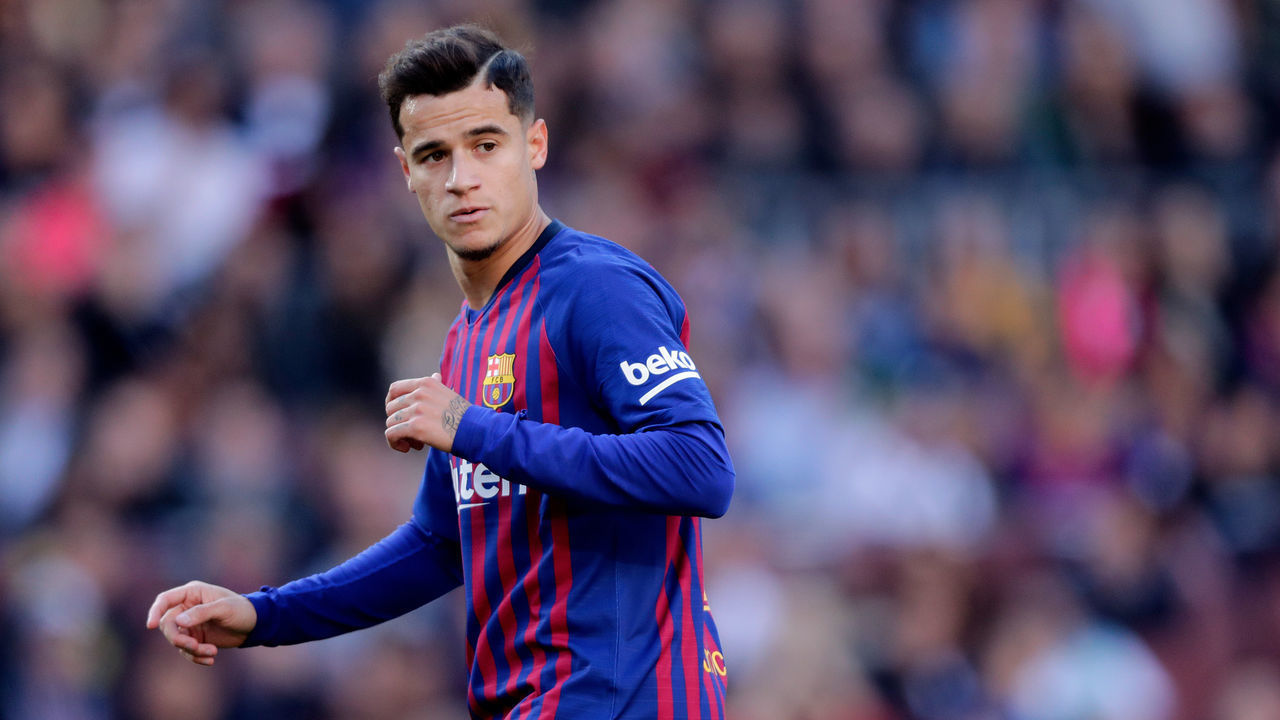 BARCELONA, SPAIN - MARCH 30: Philippe Coutinho of FC Barcelona during the La Liga Santander match between FC Barcelona v Espanyol at the Camp Nou on March 30, 2019 in Barcelona Spain