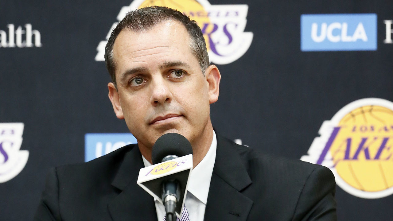 EL SEGUNDO, CA - MAY 20: Los Angeles Lakers hold a press conference to announce Frank Vogel as their new head coach on May 20, 2019 at the UCLA Health Training Center in El Segundo, California. NOTE TO USER: User expressly acknowledges and agrees that, by downloading and/or using this photograph, User is consenting to the terms and conditions of Getty Images License Agreement. Mandatory Copyright Notice: Copyright 2019 NBAE