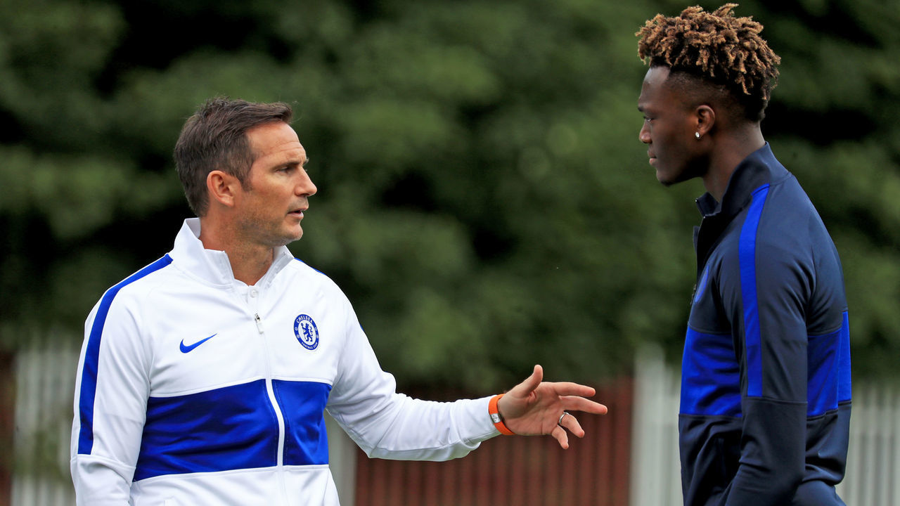 Chelsea manager Frank Lampard (left) with Tammy Abraham ahead of the pre-season friendly match at Richmond Park Stadium, Dublin.