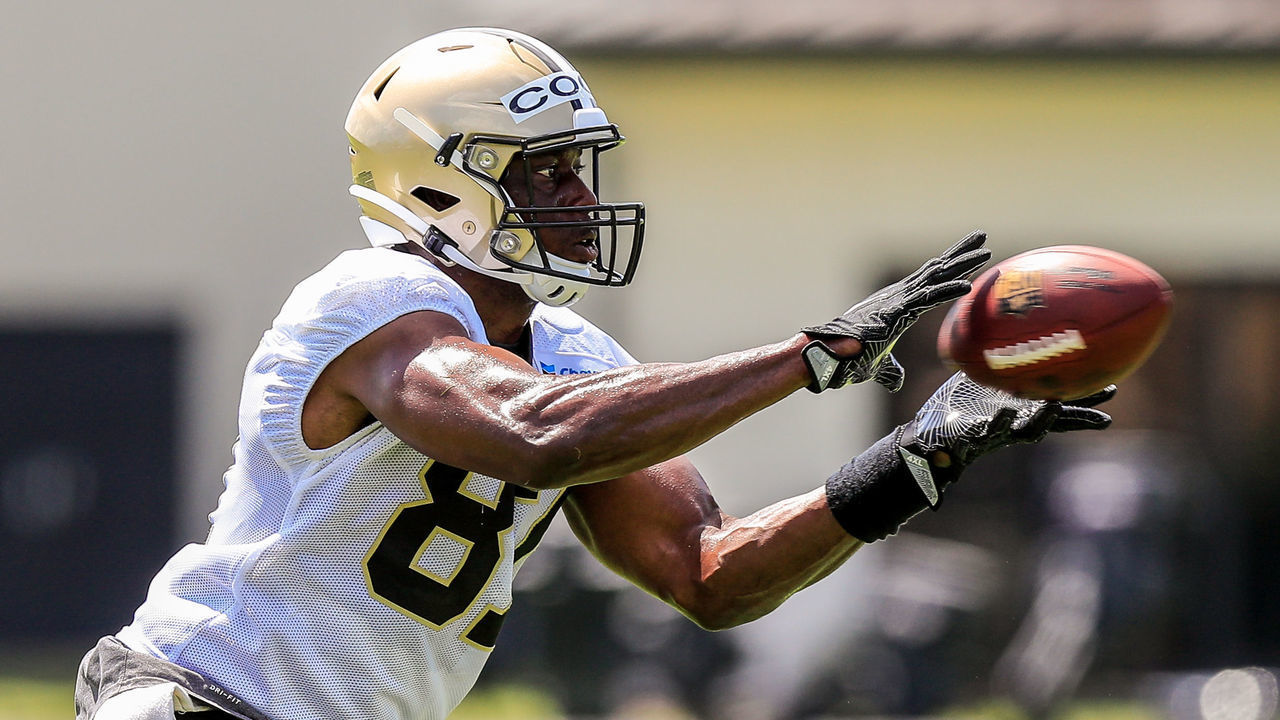 METAIRIE, LA - MAY 23: New Orleans Saints tight end Jared Cook (87) during practice on May 23, 2019 at the New Orleans Saints Training Facility in Metairie, LA.