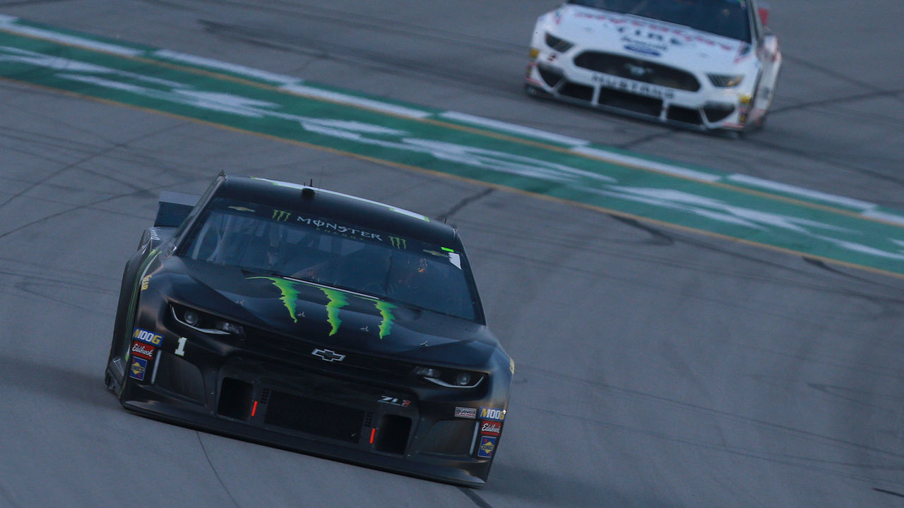 SPARTA, KENTUCKY - JULY 13: Kurt Busch, driver of the #1 Monster Energy Chevrolet, leads a pack of cars during the Monster Energy NASCAR Cup Series Quaker State 400 Presented by Walmart at Kentucky Speedway on July 13, 2019 in Sparta, Kentucky.