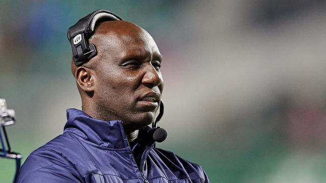 REGINA, SK - OCTOBER 27: Head coach Kavis Reed of the Montreal Alouettes on the sideline during the game between the Montreal Alouettes and Saskatchewan Roughriders at Mosaic Stadium on October 27, 2017 in Regina, Canada.
