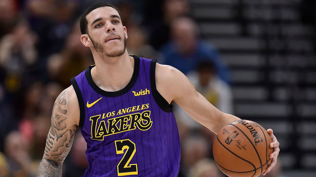 SALT LAKE CITY, UT - JANUARY 11: Lonzo Ball #2 of the Los Angeles Lakers brings the ball up court against the Utah Jazz in the first half of a NBA game at Vivint Smart Home Arena on January 11, 2019 in Salt Lake City, Utah.